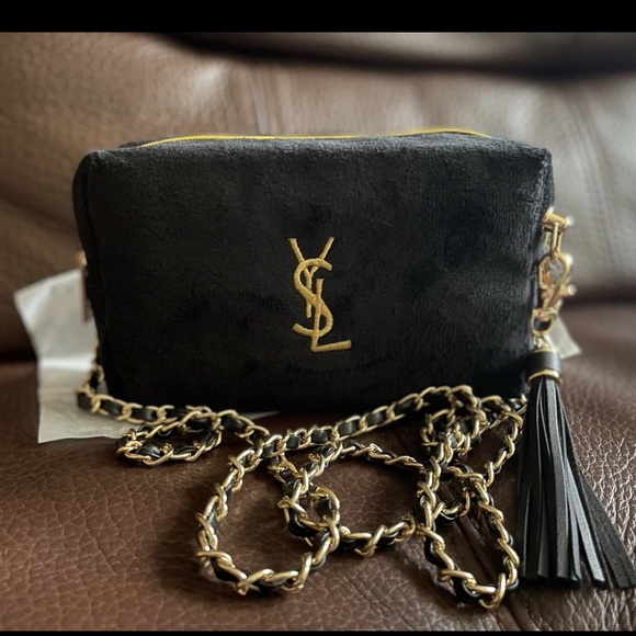 YSL black Makeup cosmetic Bag Pouch case clutch Crossbody - Picture 1 of 8